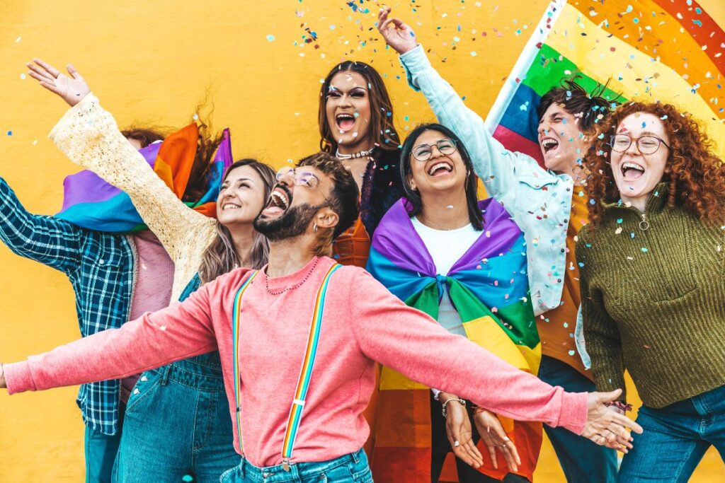 A group of people celebrate Pride together