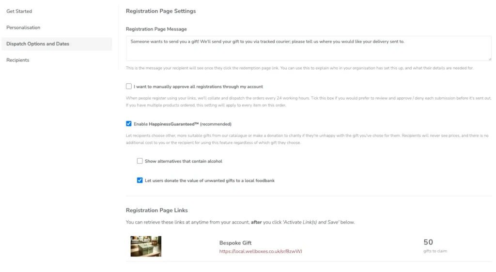 a screenshot of the WellBox registration page where you can enable HappinessGuaranteed