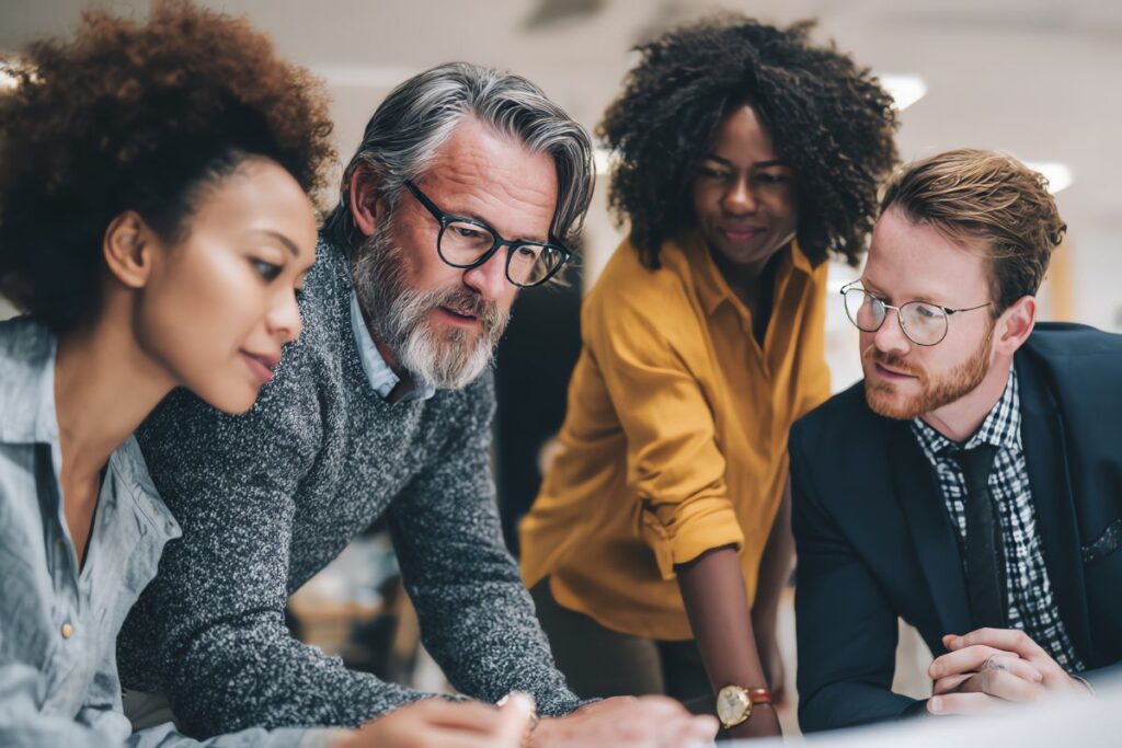 A team work together on a project