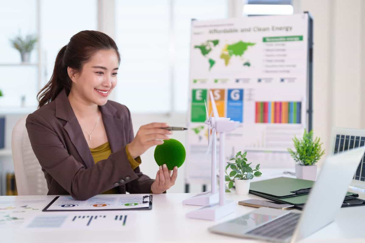 A woman works in a sustainability company